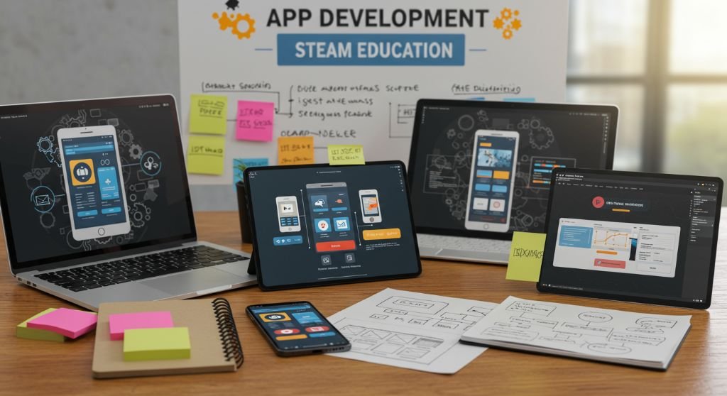 Mobile app development interface shown on a phone screen